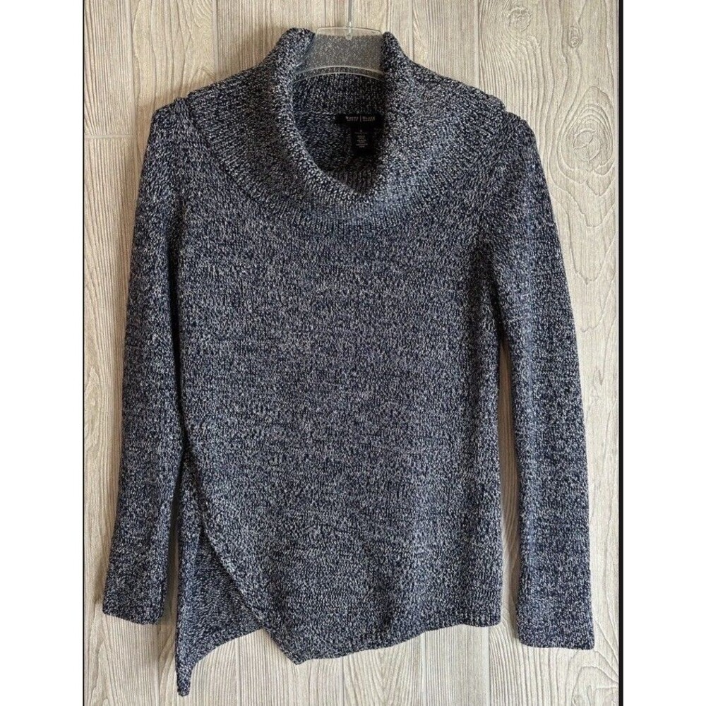 White House Black Market Navy Embellished Silver Thread Cowl Neck Sweater Size S